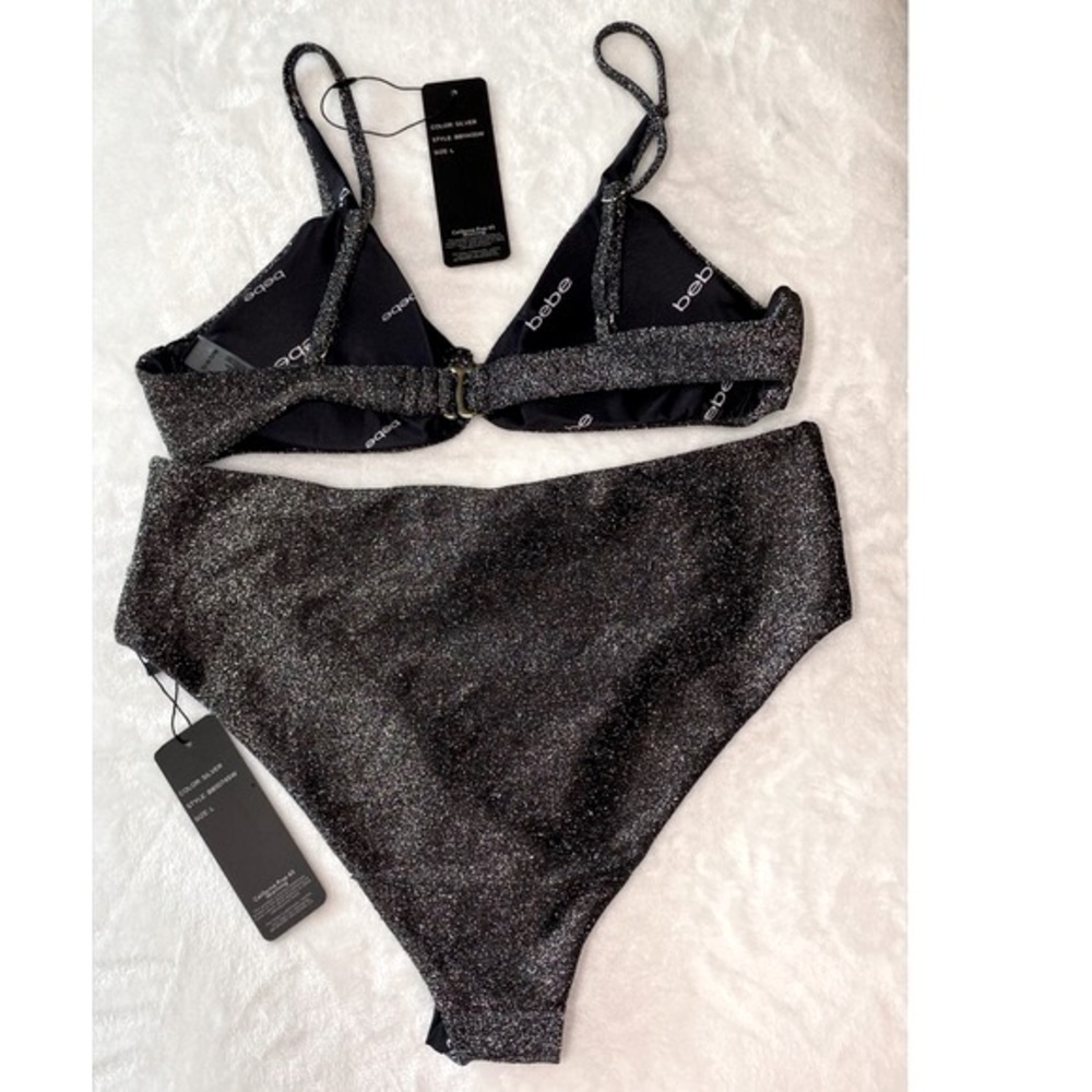 Bebe SZ L Black Metallic Shine Bikini - Picture 2 of 2